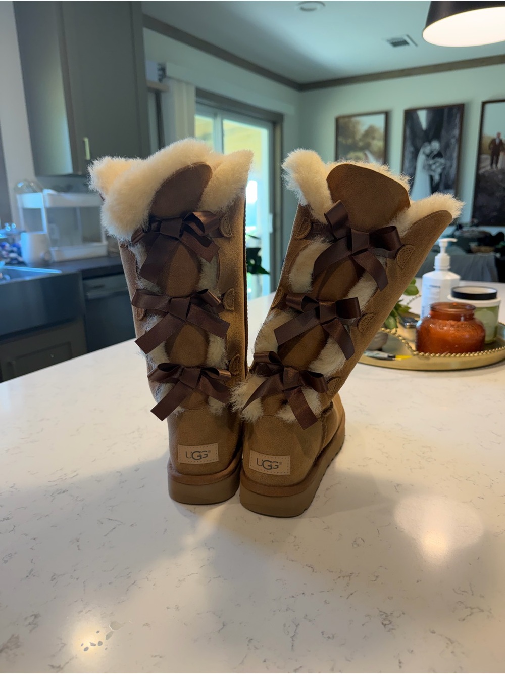 UGG Chestnut Tall Shearling Bow Back Boots